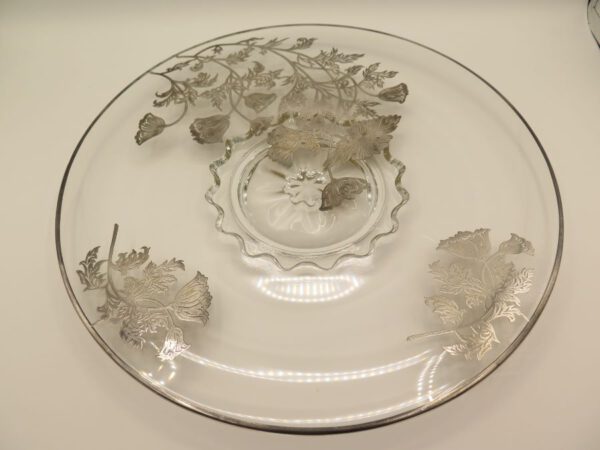 glass platter decorated with flowers