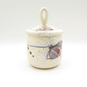 ceramic garlic keeper decorated with a butterfly