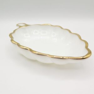 leaf shaped milk glass dish