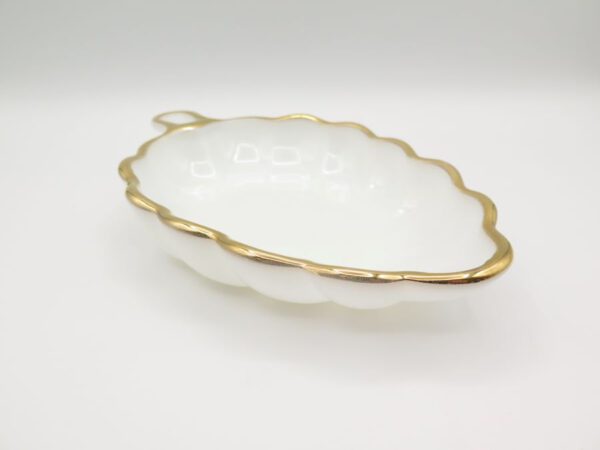 leaf shaped milk glass dish