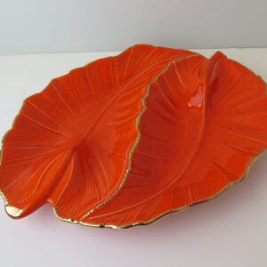 orange ceramic leaf shaped tray