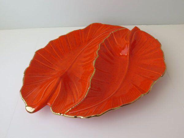 orange ceramic leaf shaped tray