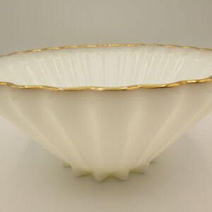 large ribbed milk glass bowl with gold trim