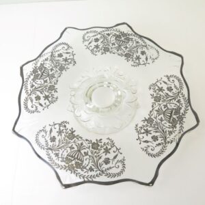 Glass serving platter with silver decoration