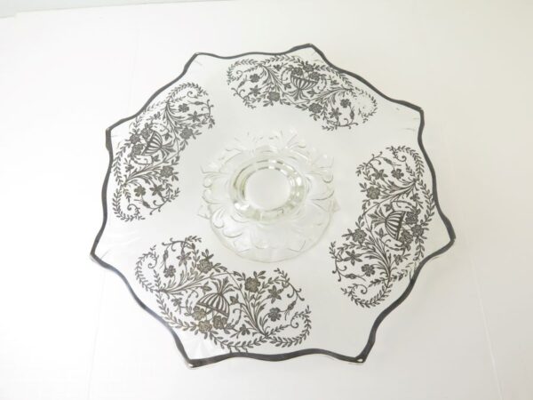 Glass serving platter with silver decoration