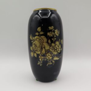 blue ceramic vase with gold flowers